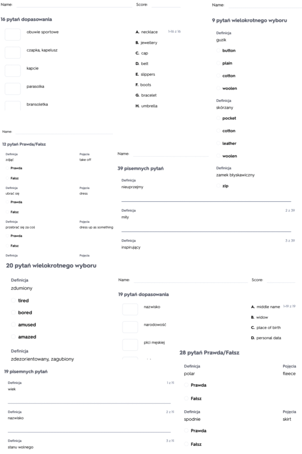 Repetytorium dla szkoły podstawowej cz. 1 (Pearson) – Unit 1 Człowiek – testy